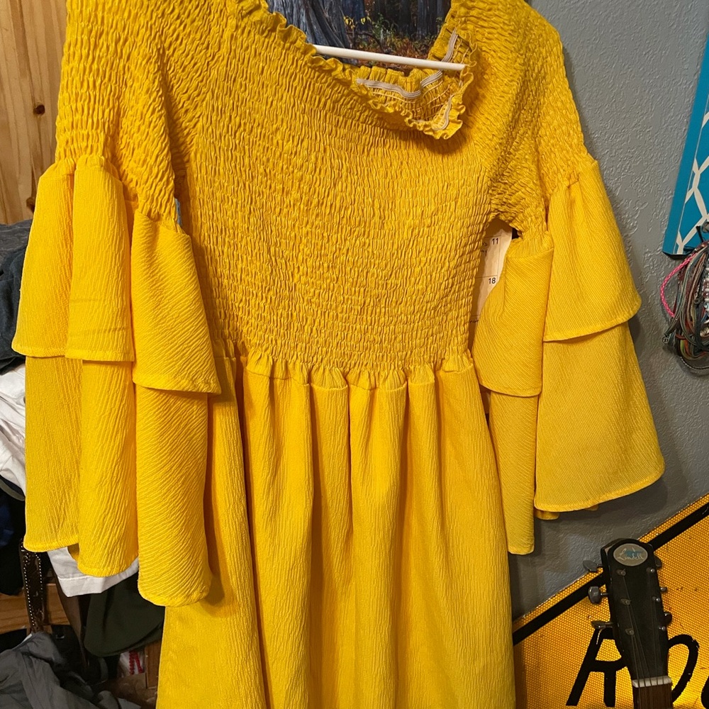 yellow sundress bell sleeve ruffles